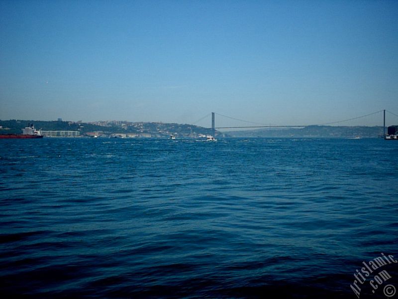 View of Bosphorus and Bosphorus Bridge from Uskudar shore of Istanbul city of Turkey.
